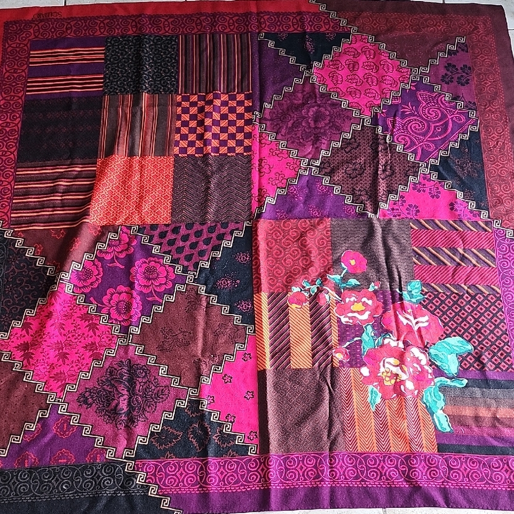 Souleiado Wool Multi Colored Floral Patchwork Design Scarf